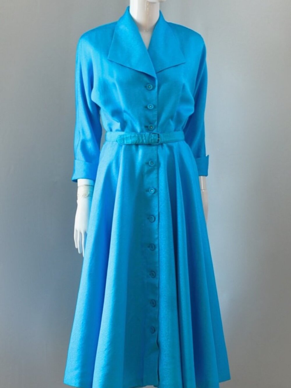 Azure Blue 1940's Front Button Dress - Style 1763